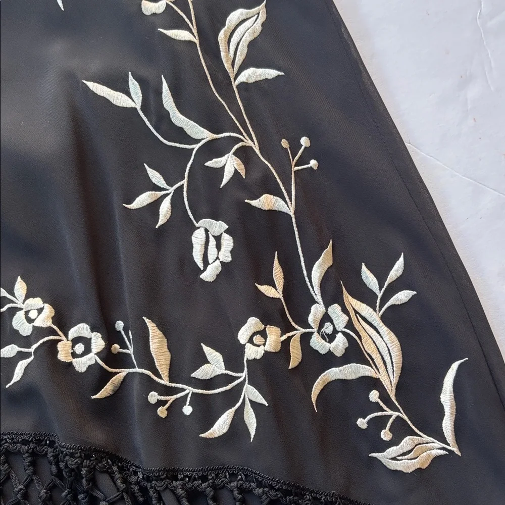 Vintage y2k Maxi Dress Long Dress Black Sue Wong Fringe Cowneck Embroidered - Picture 10 of 17
